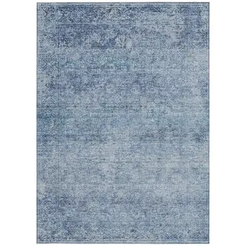 3' X 5' Blue And Ivory Abstract Washable Indoor Outdoor Area Rug