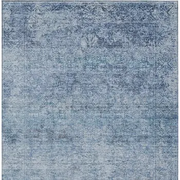 3' X 5' Blue And Ivory Abstract Washable Indoor Outdoor Area Rug