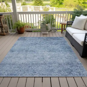 5' X 8' Blue And Ivory Abstract Washable Indoor Outdoor Area Rug
