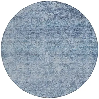 8' Blue And Ivory Round Abstract Washable Indoor Outdoor Area Rug