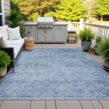 10' X 14' Blue And Ivory Abstract Washable Indoor Outdoor Area Rug