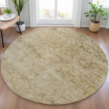 8' Copper And Beige Round Abstract Washable Indoor Outdoor Area Rug