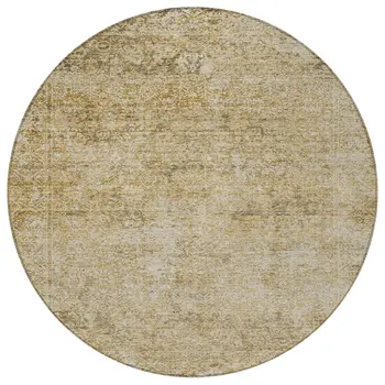 8' Copper And Beige Round Abstract Washable Indoor Outdoor Area Rug