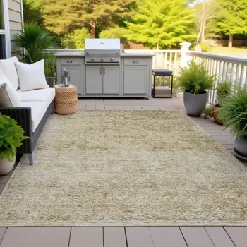 9' X 12' Copper And Beige Abstract Washable Indoor Outdoor Area Rug