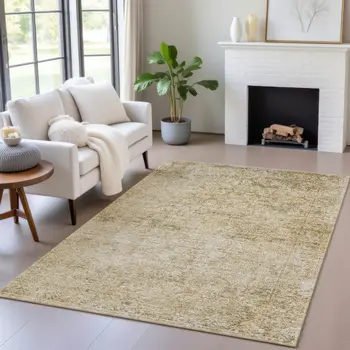 9' X 12' Copper And Beige Abstract Washable Indoor Outdoor Area Rug