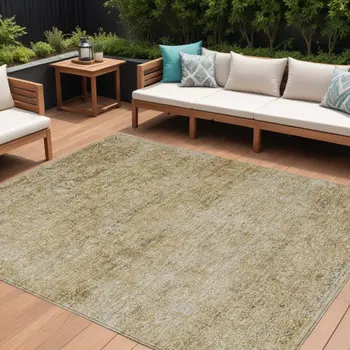 10' X 14' Copper And Beige Abstract Washable Indoor Outdoor Area Rug