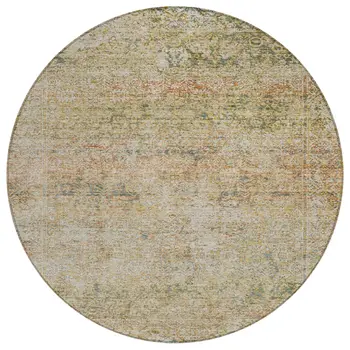 8' Gold And Beige Round Abstract Washable Indoor Outdoor Area Rug
