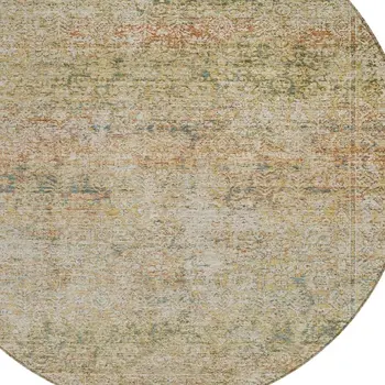 8' Gold And Beige Round Abstract Washable Indoor Outdoor Area Rug