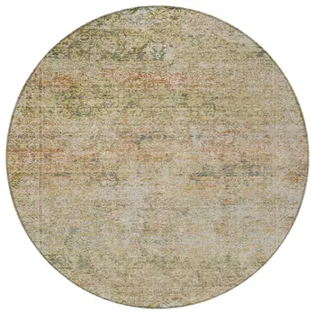 8' Gold And Beige Round Abstract Washable Indoor Outdoor Area Rug