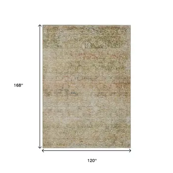 10' X 14' Gold And Beige Abstract Washable Indoor Outdoor Area Rug