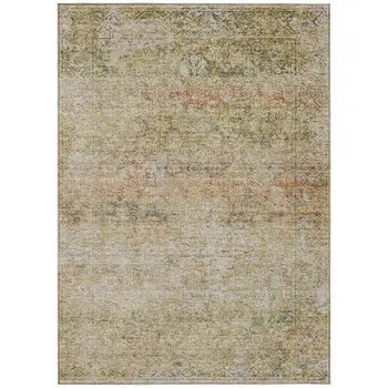 10' X 14' Gold And Beige Abstract Washable Indoor Outdoor Area Rug