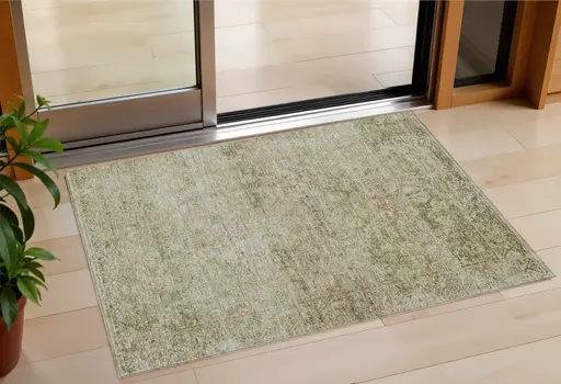3' X 5' Sage And Beige Abstract Washable Indoor Outdoor Area Rug