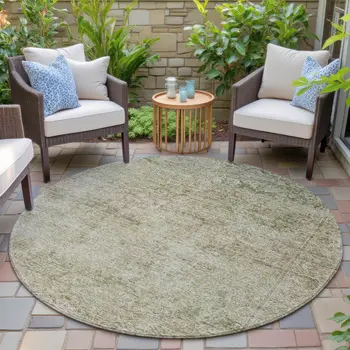 8' Sage And Beige Round Abstract Washable Indoor Outdoor Area Rug