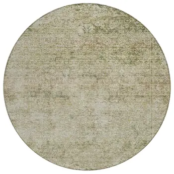 8' Sage And Beige Round Abstract Washable Indoor Outdoor Area Rug