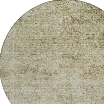 8' Sage And Beige Round Abstract Washable Indoor Outdoor Area Rug