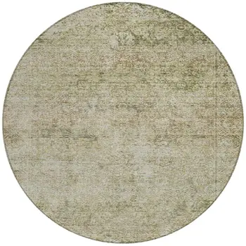 8' Sage And Beige Round Abstract Washable Indoor Outdoor Area Rug