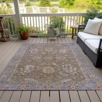 3' X 5' Brown And Lavender Floral Washable Indoor Outdoor Area Rug