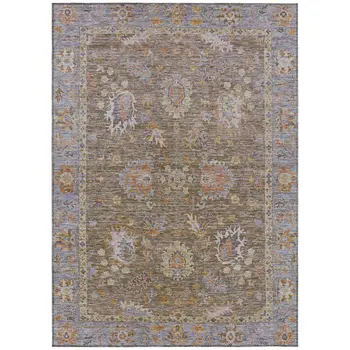 8' X 10' Brown And Lavender Floral Washable Indoor Outdoor Area Rug