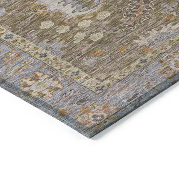 8' X 10' Brown And Lavender Floral Washable Indoor Outdoor Area Rug