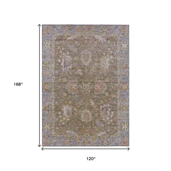 10' X 14' Brown And Lavender Floral Washable Indoor Outdoor Area Rug