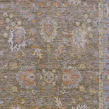 10' X 14' Brown And Lavender Floral Washable Indoor Outdoor Area Rug