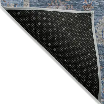 8' X 10' Blue And Beige Floral Washable Indoor Outdoor Area Rug