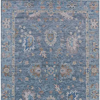 10' X 14' Blue And Beige Floral Washable Indoor Outdoor Area Rug