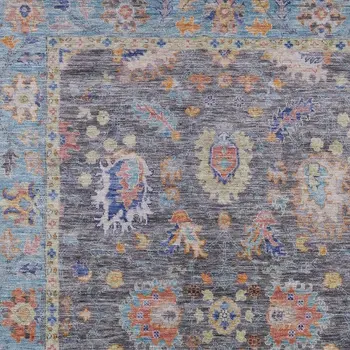 5' X 8' Gray And Denim Blue Floral Washable Indoor Outdoor Area Rug