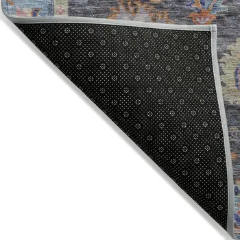 8' X 10' Gray And Denim Blue Floral Washable Indoor Outdoor Area Rug