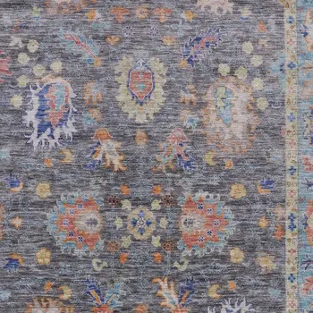 8' X 10' Gray And Denim Blue Floral Washable Indoor Outdoor Area Rug