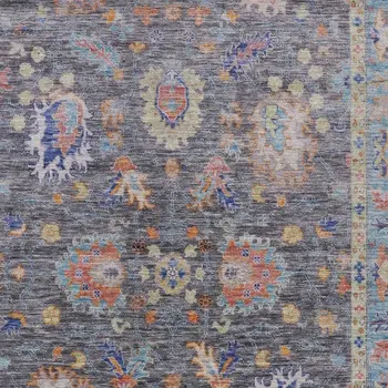 9' X 12' Gray And Denim Blue Floral Washable Indoor Outdoor Area Rug