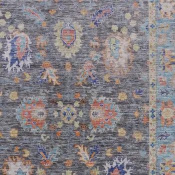 10' X 14' Gray And Denim Blue Floral Washable Indoor Outdoor Area Rug
