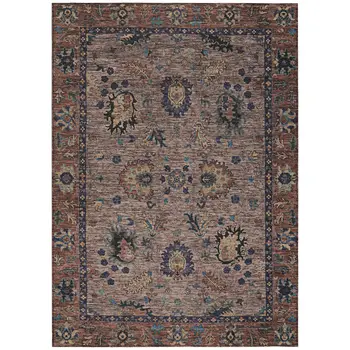 3' X 5' Brown And Beige Floral Washable Indoor Outdoor Area Rug