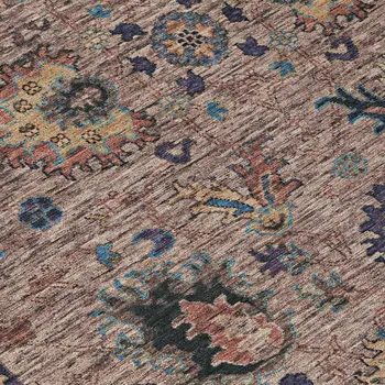 9' X 12' Brown And Beige Floral Washable Indoor Outdoor Area Rug