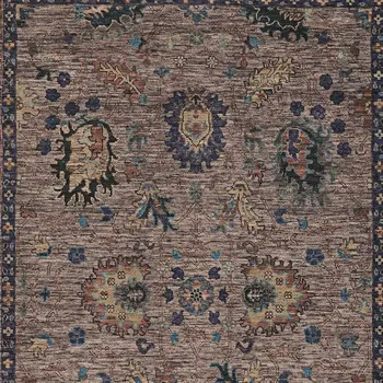 10' X 14' Brown And Beige Floral Washable Indoor Outdoor Area Rug