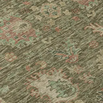 8' Olive Green And Rust Round Floral Washable Indoor Outdoor Area Rug