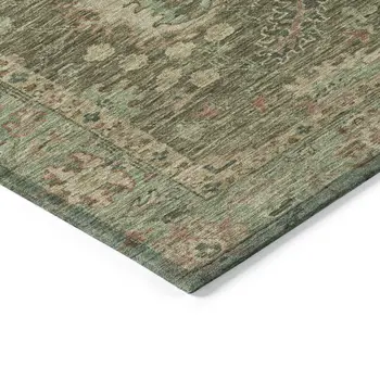 8' X 10' Olive Green And Rust Floral Washable Indoor Outdoor Area Rug