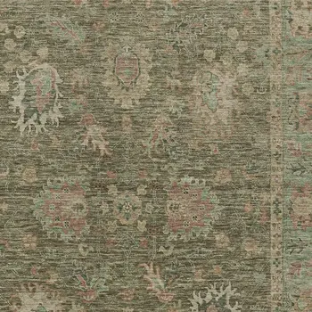 9' X 12' Olive Green And Rust Floral Washable Indoor Outdoor Area Rug