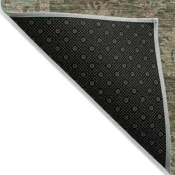 10' X 14' Olive Green And Rust Floral Washable Indoor Outdoor Area Rug
