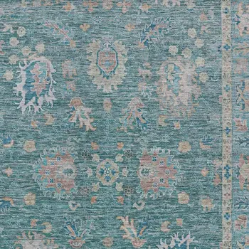 3' X 5' Teal Blue And Beige Floral Washable Indoor Outdoor Area Rug
