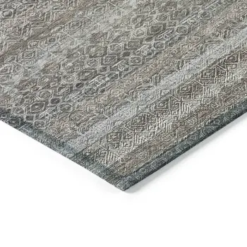 8' X 10' Brown And Beige Striped Washable Indoor Outdoor Area Rug