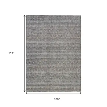 9' X 12' Brown And Beige Striped Washable Indoor Outdoor Area Rug