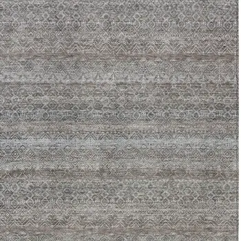 9' X 12' Brown And Beige Striped Washable Indoor Outdoor Area Rug
