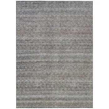 10' X 14' Brown And Beige Striped Washable Indoor Outdoor Area Rug