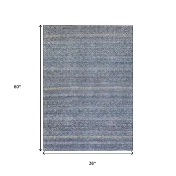 3' X 5' Blue And Sky Blue Striped Washable Indoor Outdoor Area Rug