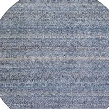 8' Blue And Sky Blue Round Striped Washable Indoor Outdoor Area Rug