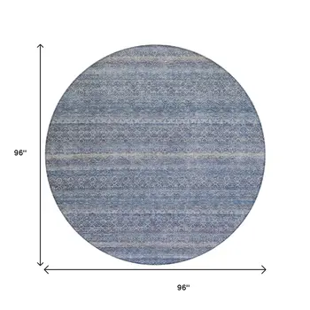 8' Blue And Sky Blue Round Striped Washable Indoor Outdoor Area Rug