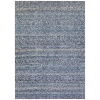8' X 10' Blue And Sky Blue Striped Washable Indoor Outdoor Area Rug