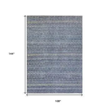 9' X 12' Blue And Sky Blue Striped Washable Indoor Outdoor Area Rug