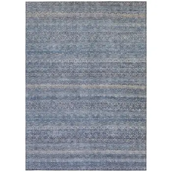 10' X 14' Blue And Sky Blue Striped Washable Indoor Outdoor Area Rug